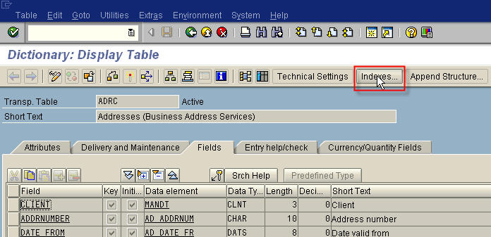 SAP check table indexes